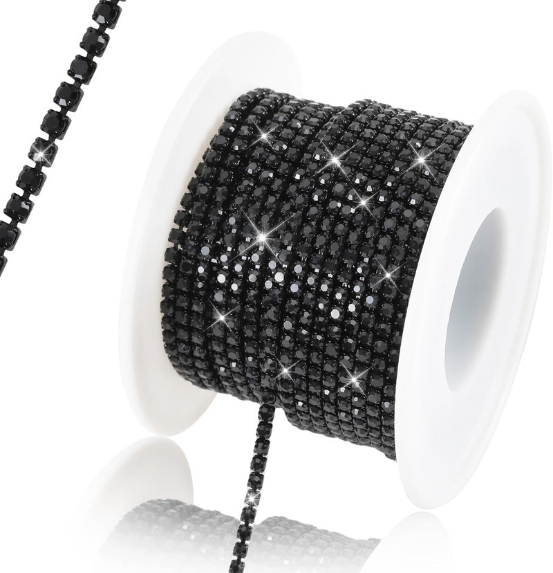 Rytenz 10 Yards 2 MM Rhinestone Chain Trim Crystal Rhinestone Close Chain Trim Shiny Rhinestone Chain for Sewing Crafts, DIY Decoration, Jewelry, Clothing, Shoes (Black-2) - Image 1